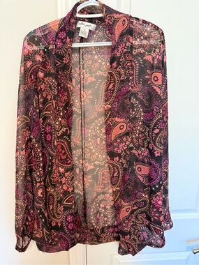 Ultra Pink Sheer Paisley Blouse in Black, Pink & Orange